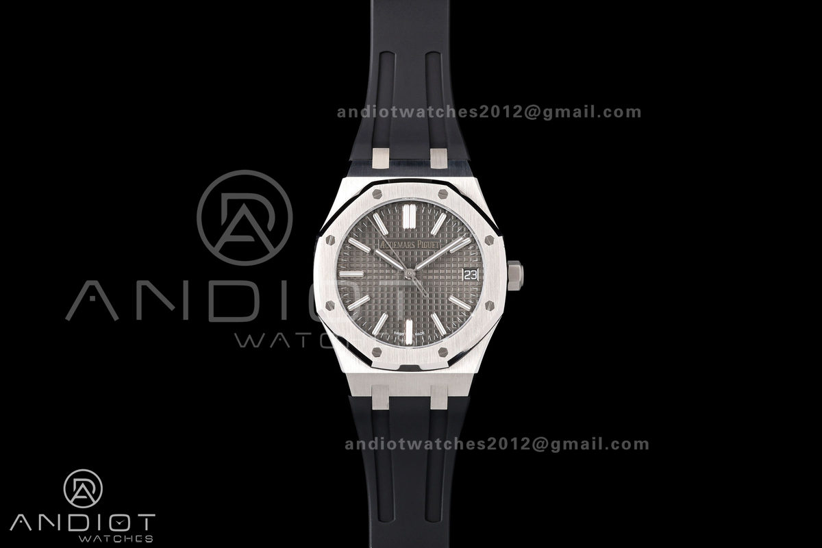 Royal Oak 15510 SS OCTA 1:1 Best Edition Gray Dial on Black Rubber Strap JH4302 Super Clone (Free Sprung)